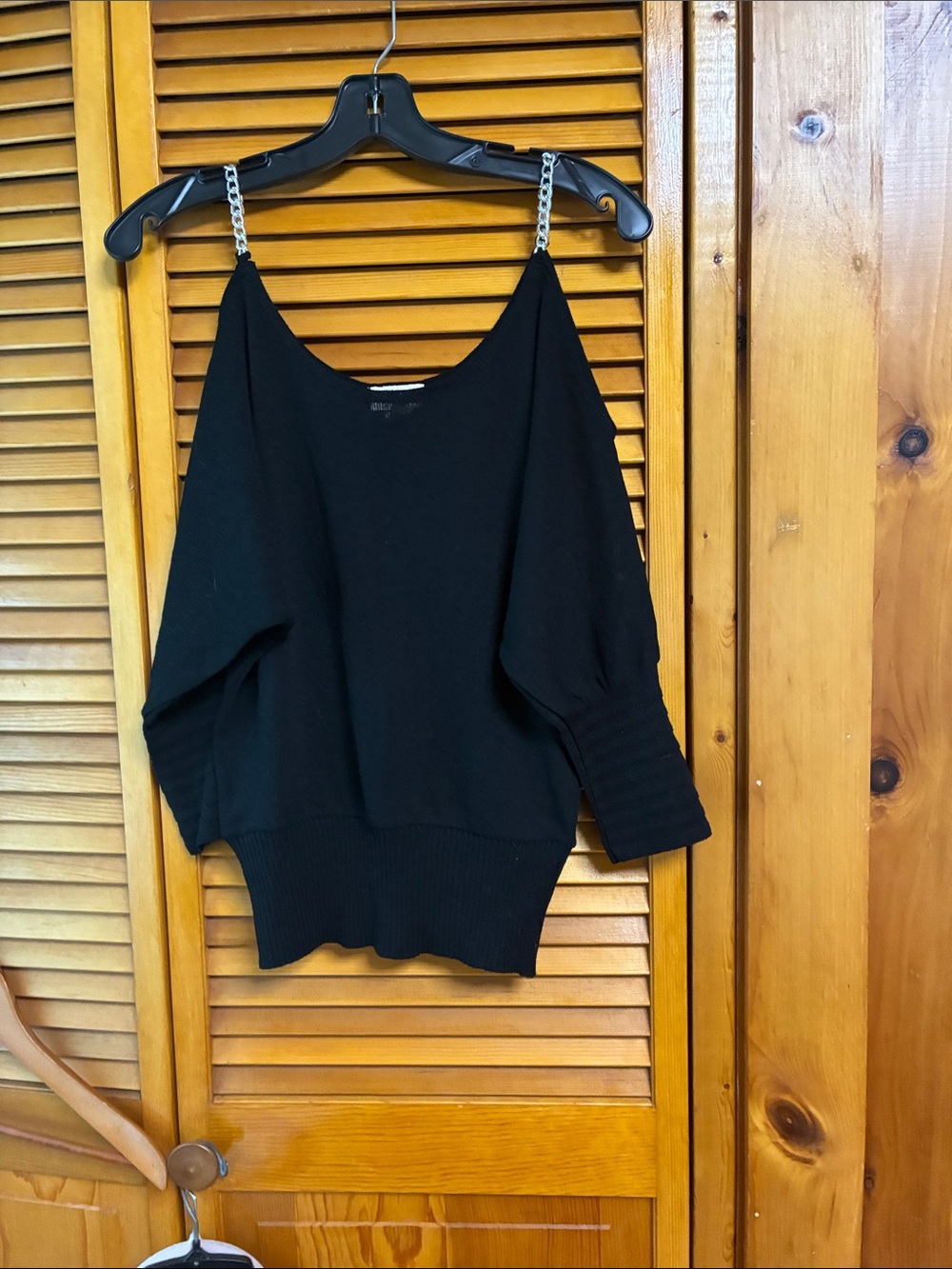 MKM Designs Black Off-Shoulder Sweater with Chain Straps length 20”pit to pit 19